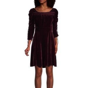 THE Kooples Burgundy Mini Velvet Dress Silk Blend Size M